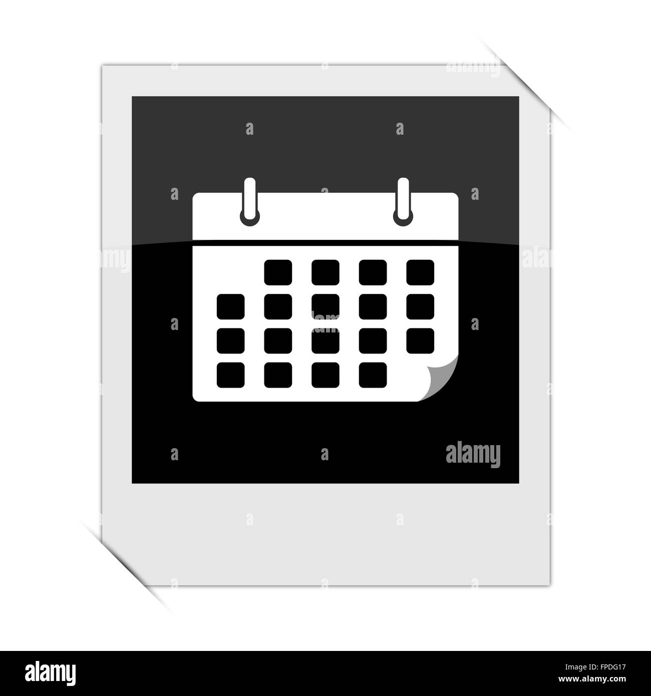 Kalender-Symbol in ein Foto auf weißem Hintergrund Stockfoto
