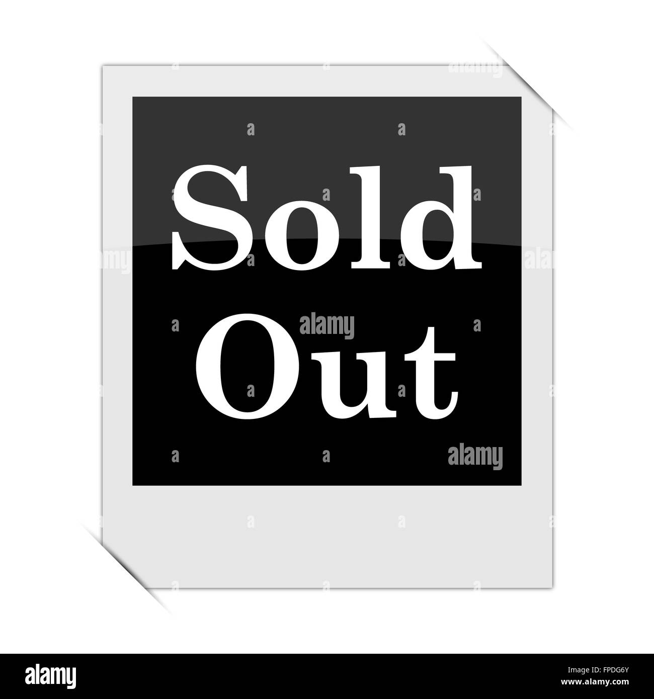 Symbol in ein Foto auf weißem Hintergrund ausverkauft Stockfoto