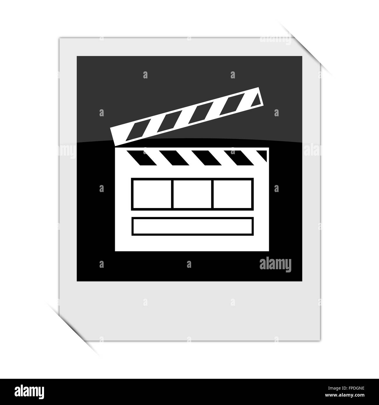 Filmsymbol in ein Foto auf weißem Hintergrund Stockfoto