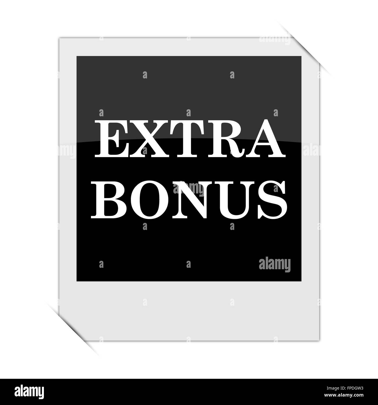 Extra-Bonus Symbol innerhalb eines Fotos auf weißem Hintergrund Stockfoto