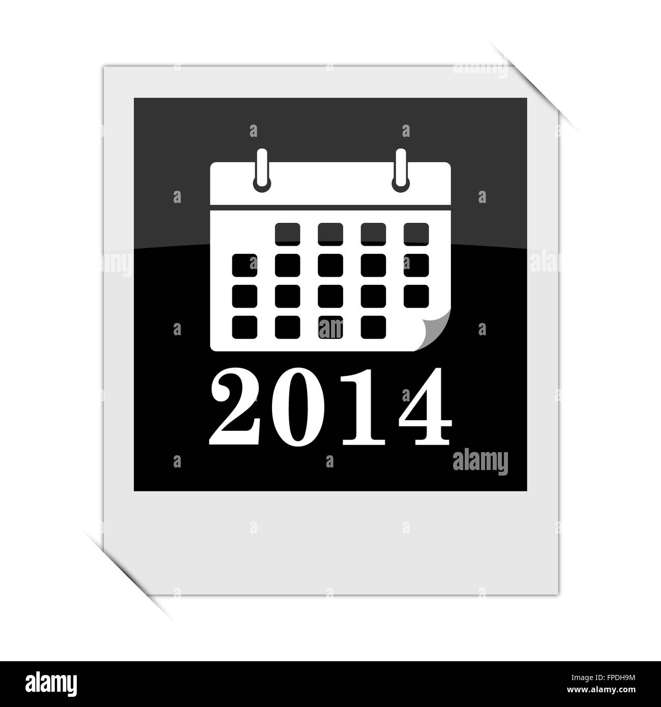 2014-Kalender-Symbol in ein Foto auf weißem Hintergrund Stockfoto