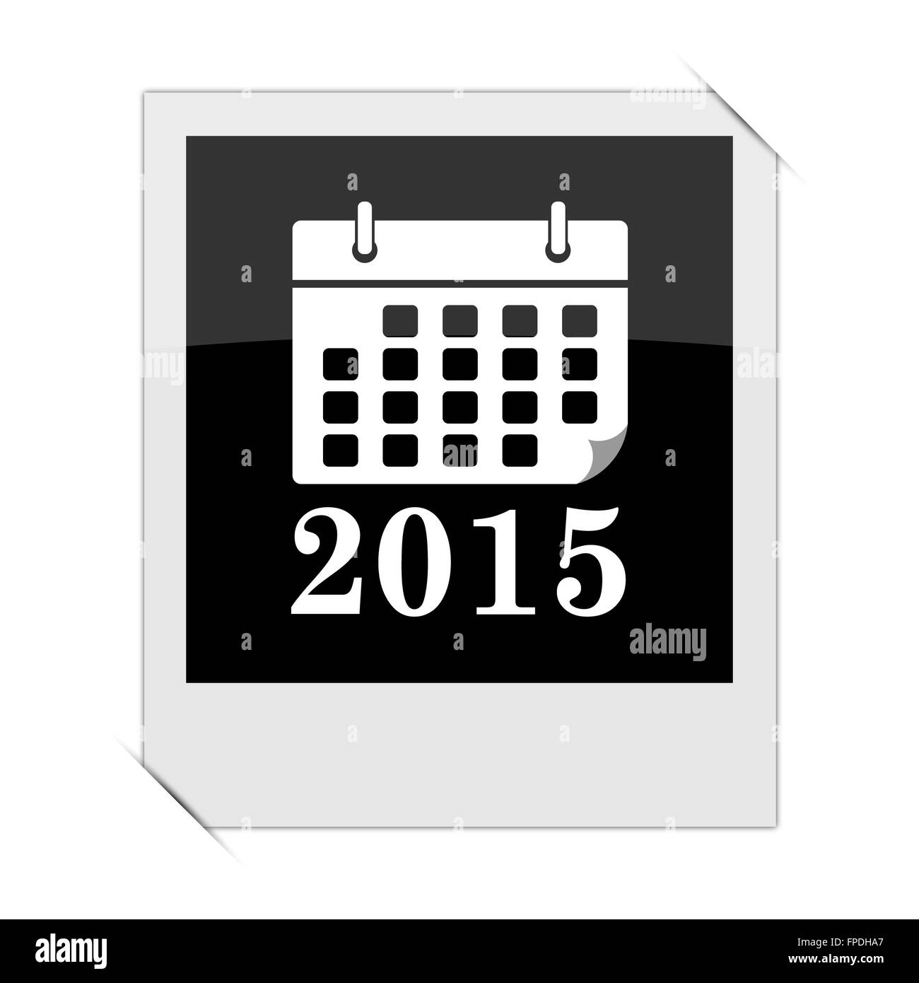 2015-Kalender-Symbol in ein Foto auf weißem Hintergrund Stockfoto