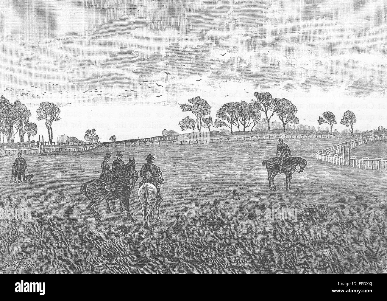 EPSOM Rennen: Tattenham Corner. Surrey, antiken Druck 1888 Stockfoto