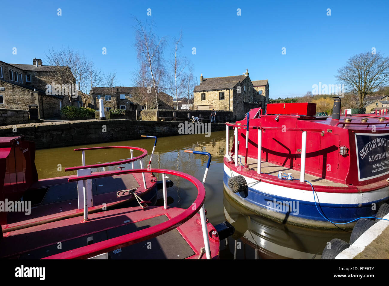 Kanal Boote Skipton Yorkshire Dales Stockfoto