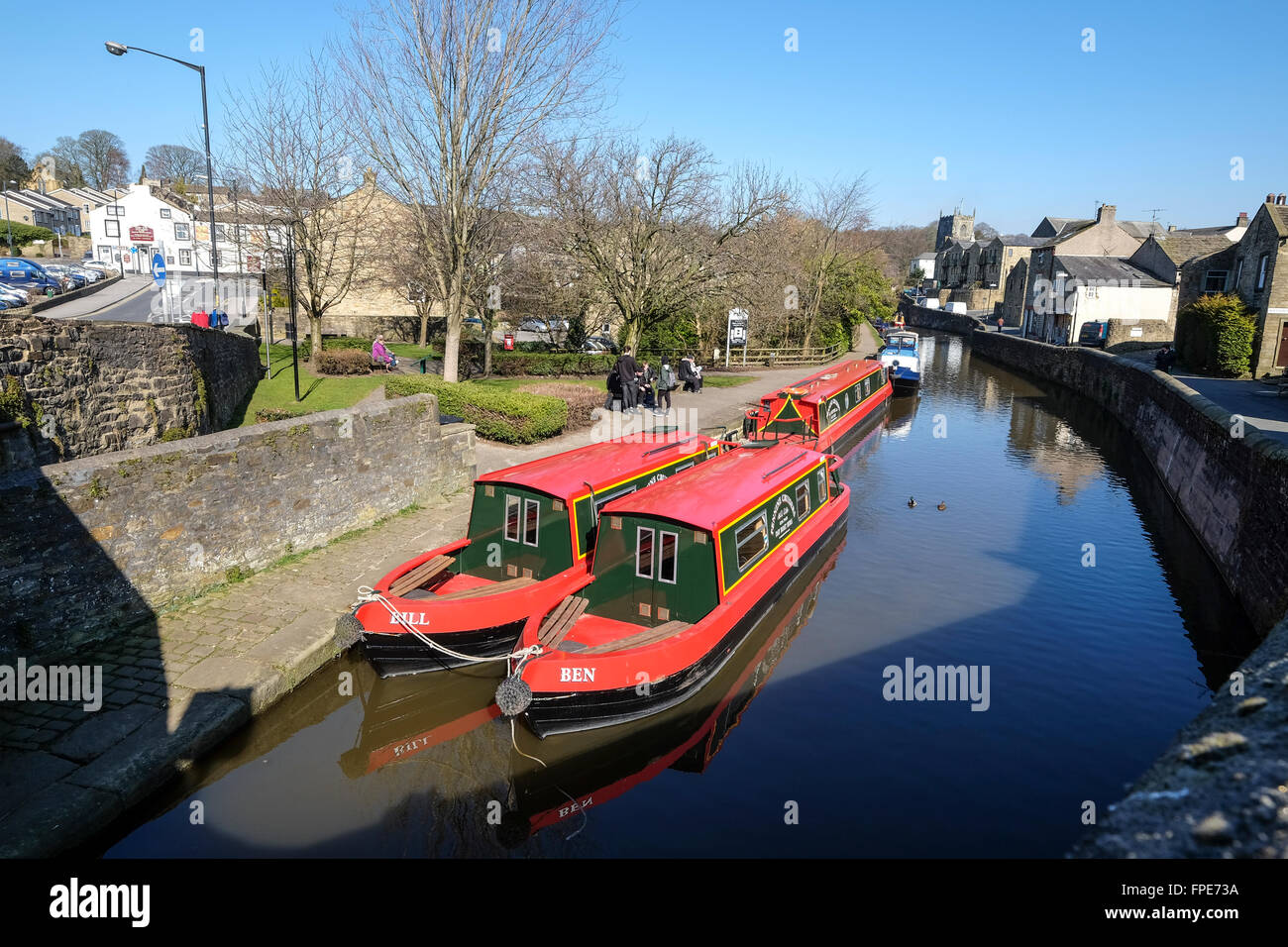 Hausboote auf dem Leeds-Liverpool-Kanal in Skipton in West Yorkshire Stockfoto