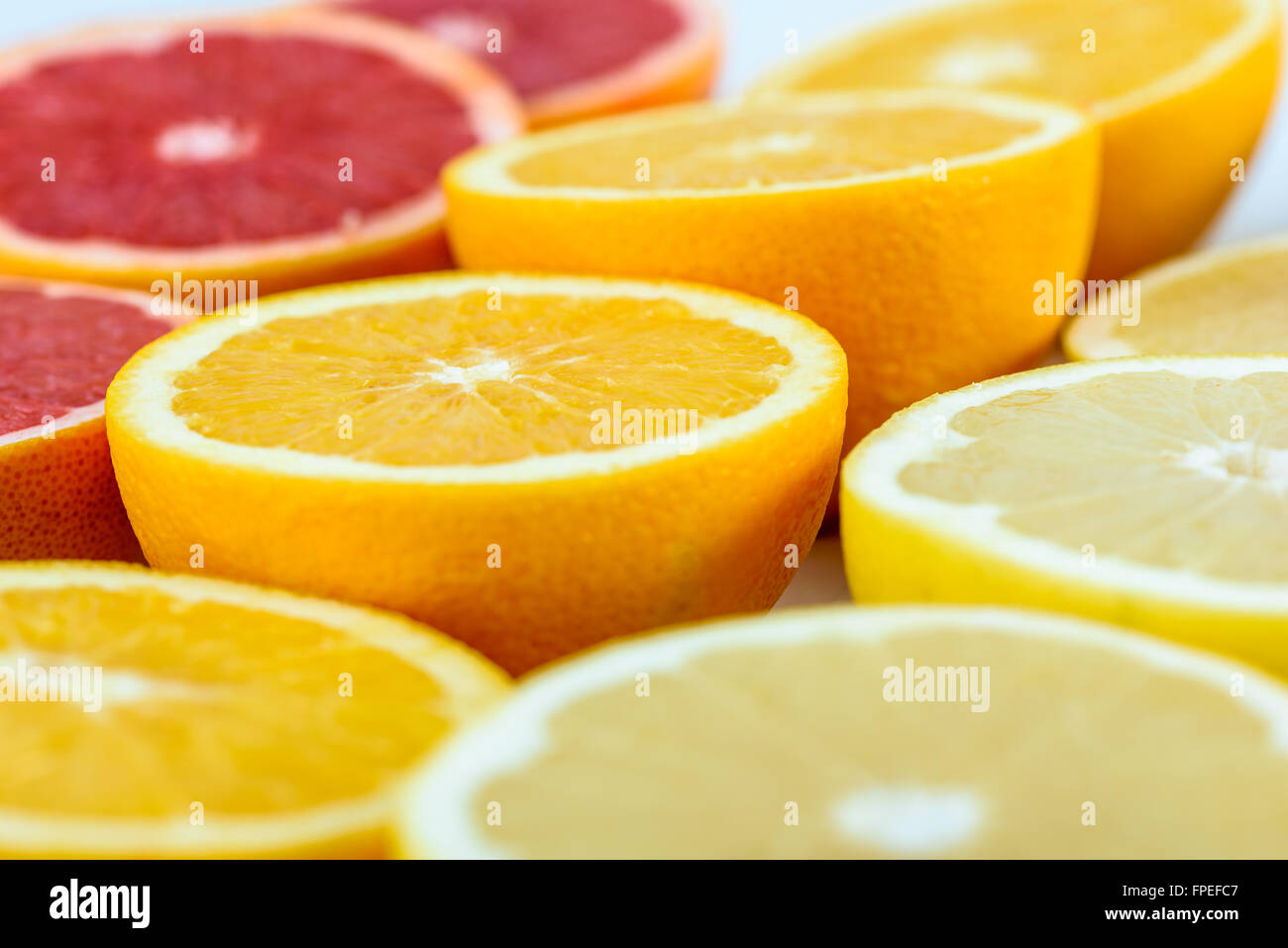 Rot-Orangen, Orangen und Grapefruits Zitrusfrucht-Scheiben Stockfoto