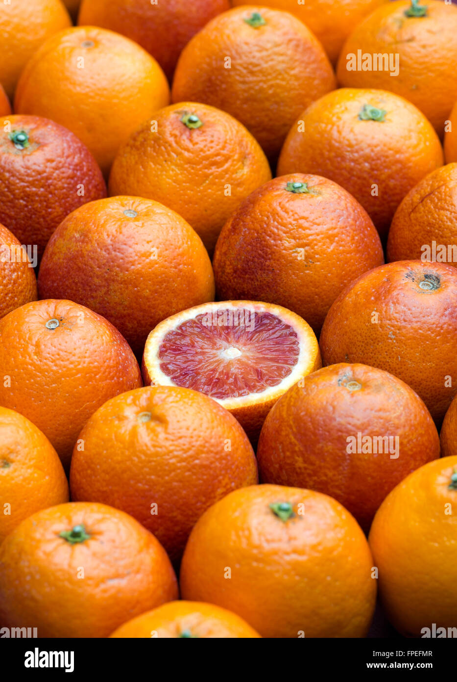 Citrus x Sinensis. Blut-Orangen-Muster Stockfoto