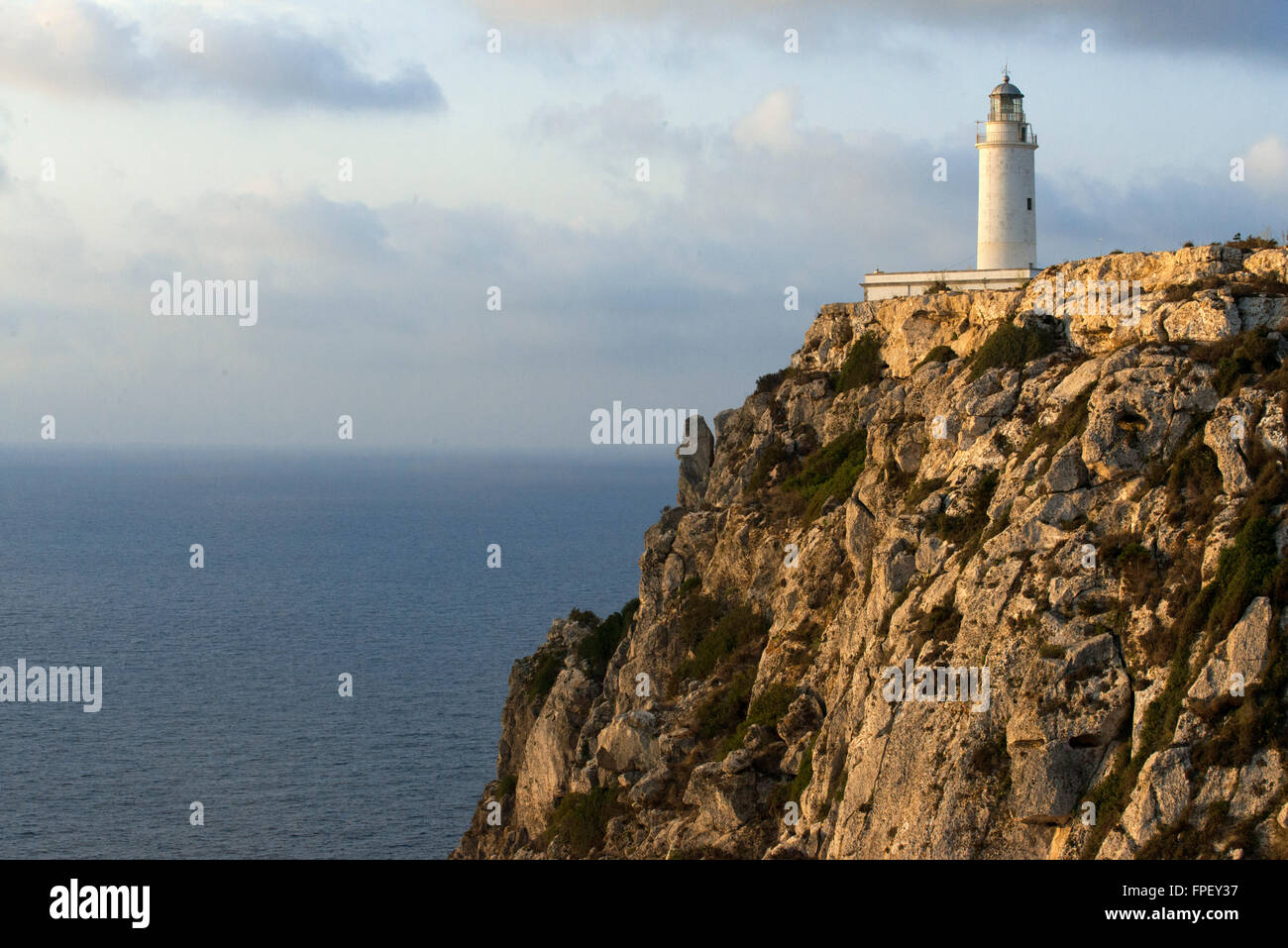 Sunrise. Leuchtturm von La Mola, Faro De La Mola, Formentera, Pityusen, Balearen, Spanien, Europa Stockfoto