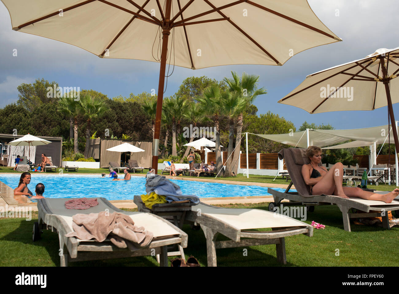 Gecko-Luxus-Boutique Hotel, Migjorn Strand, Insel Formentera, Balearen, Spanien, Europa. Stockfoto