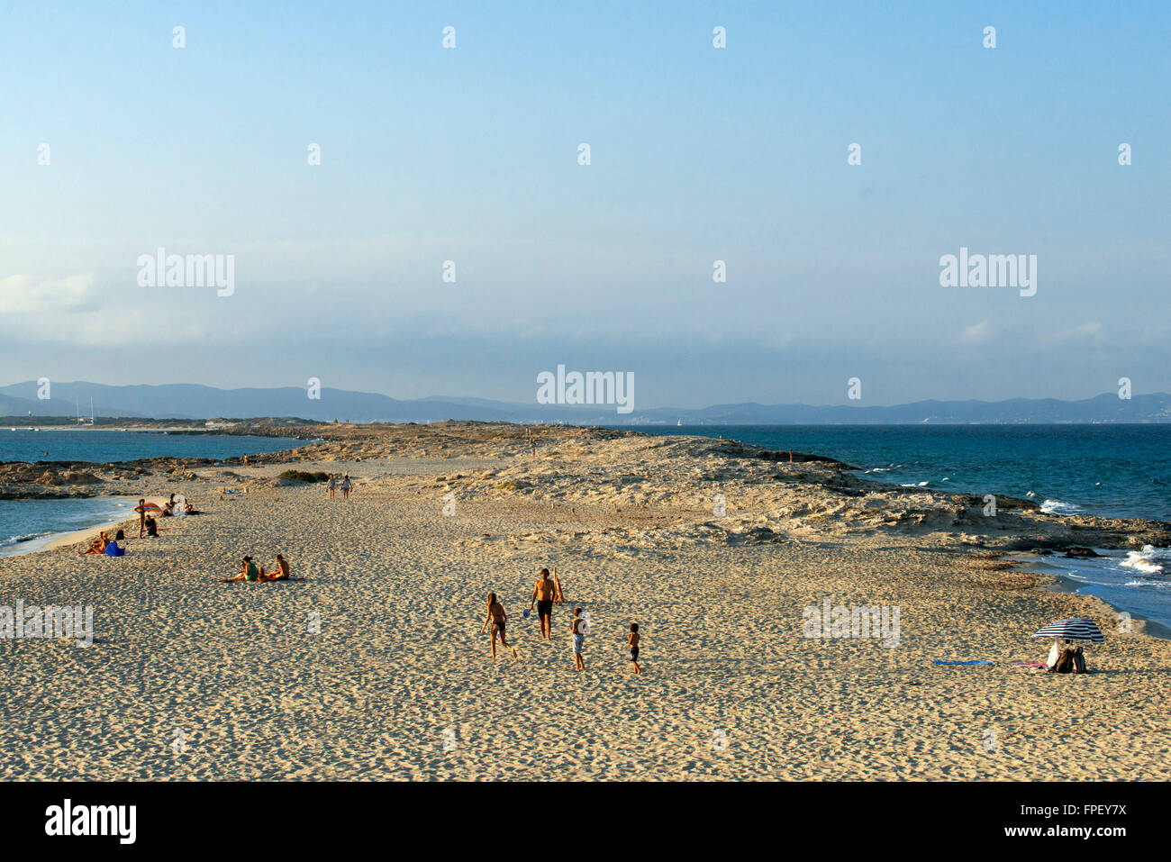 SA Roqueta Strand und Ses Illetes Strand, Balearen, Formentera, Spanien. Stockfoto