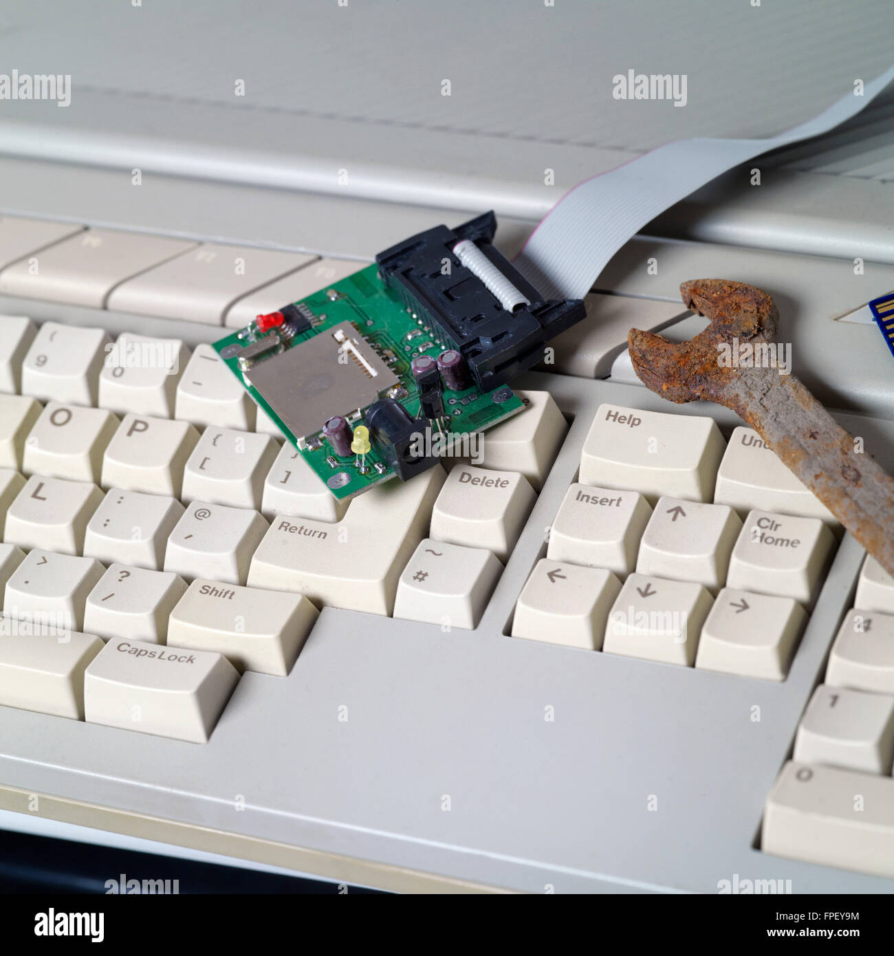 Alte Computer-Reparatur Stockfoto