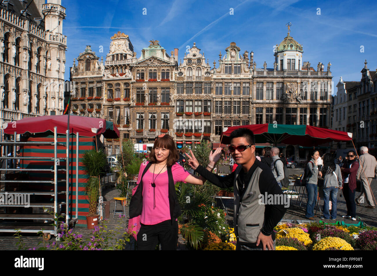 La Grand Place, Grote Markt, UNESCO, Weltkulturerbe, Rathaus, Ort, Touristen. Belgien, Europa, Brüssel, Brüssel. Stockfoto