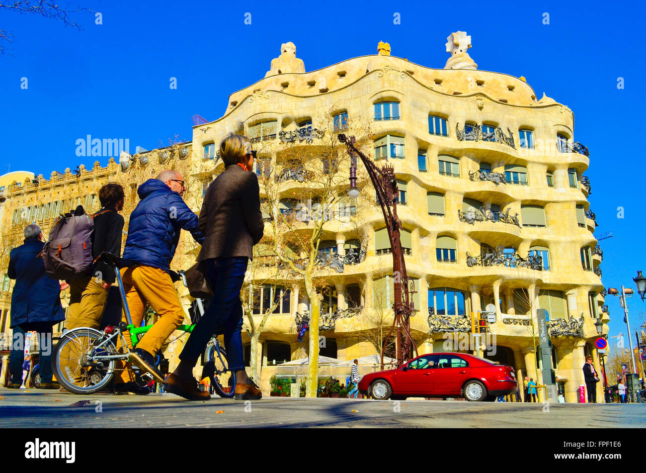 Casa Mila auch bekannt als La Pedrera, entworfen vom Architekten Antoni Gaudi. Barcelona, Katalonien, Spanien Stockfoto