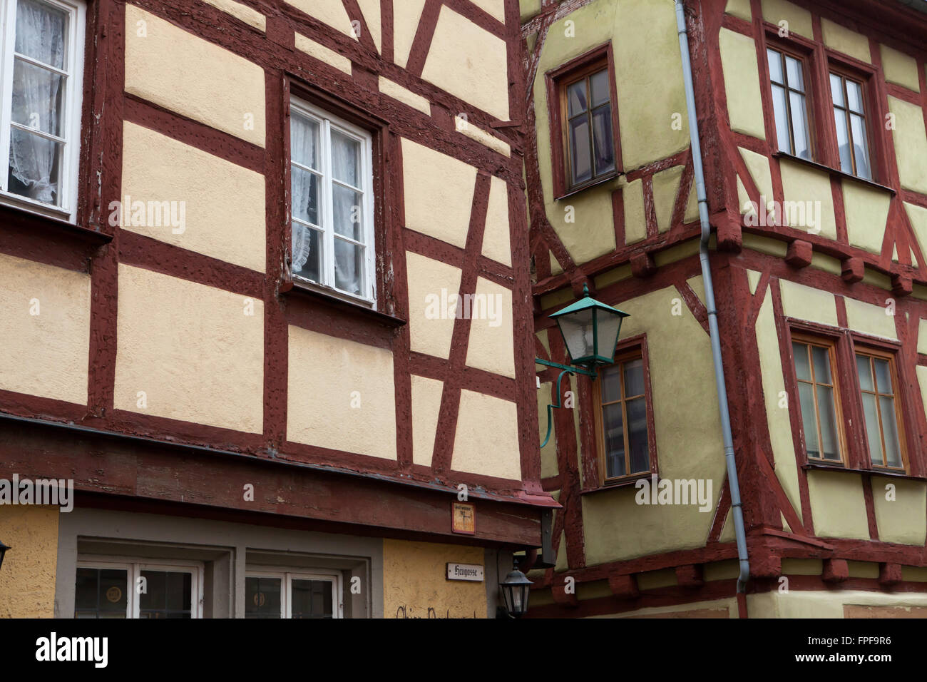 Traditionelle Fachwerk Häuser in Rothenburg Ob der Tauber, Franken, Bayern, Mitteldeutschlands. Stockfoto