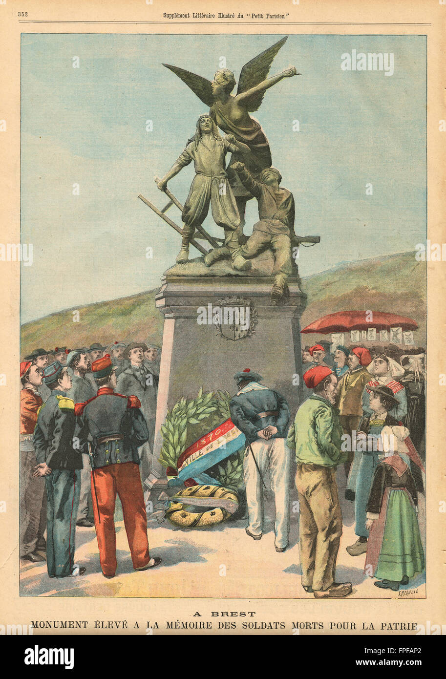 Französisch-preußisches Kriegsdenkmal Brest 1900. Französische illustrierte Zeitung Le Petit Parisien Illustration Stockfoto