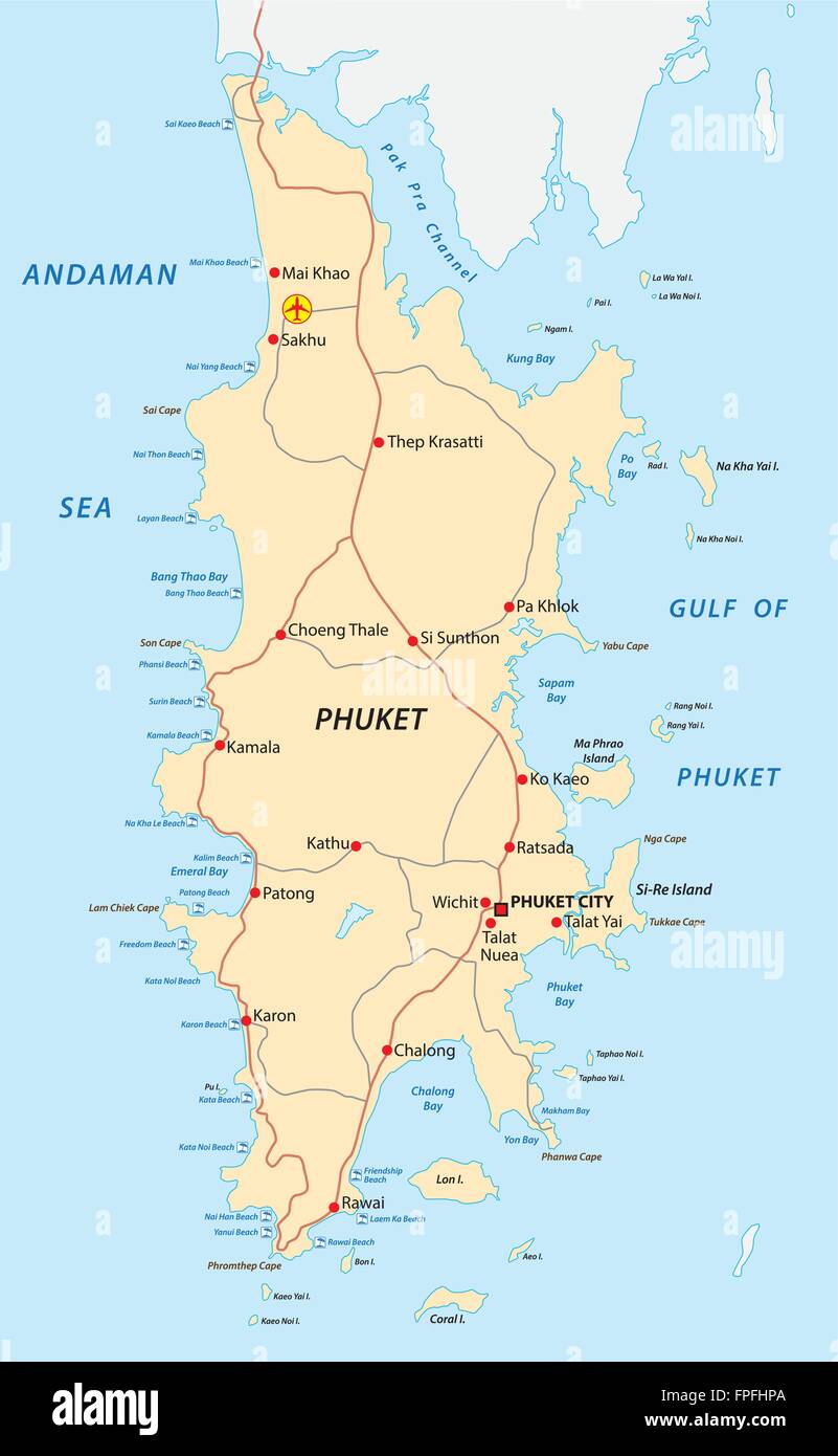 Phuket Road und Strand Karte Stock Vektor