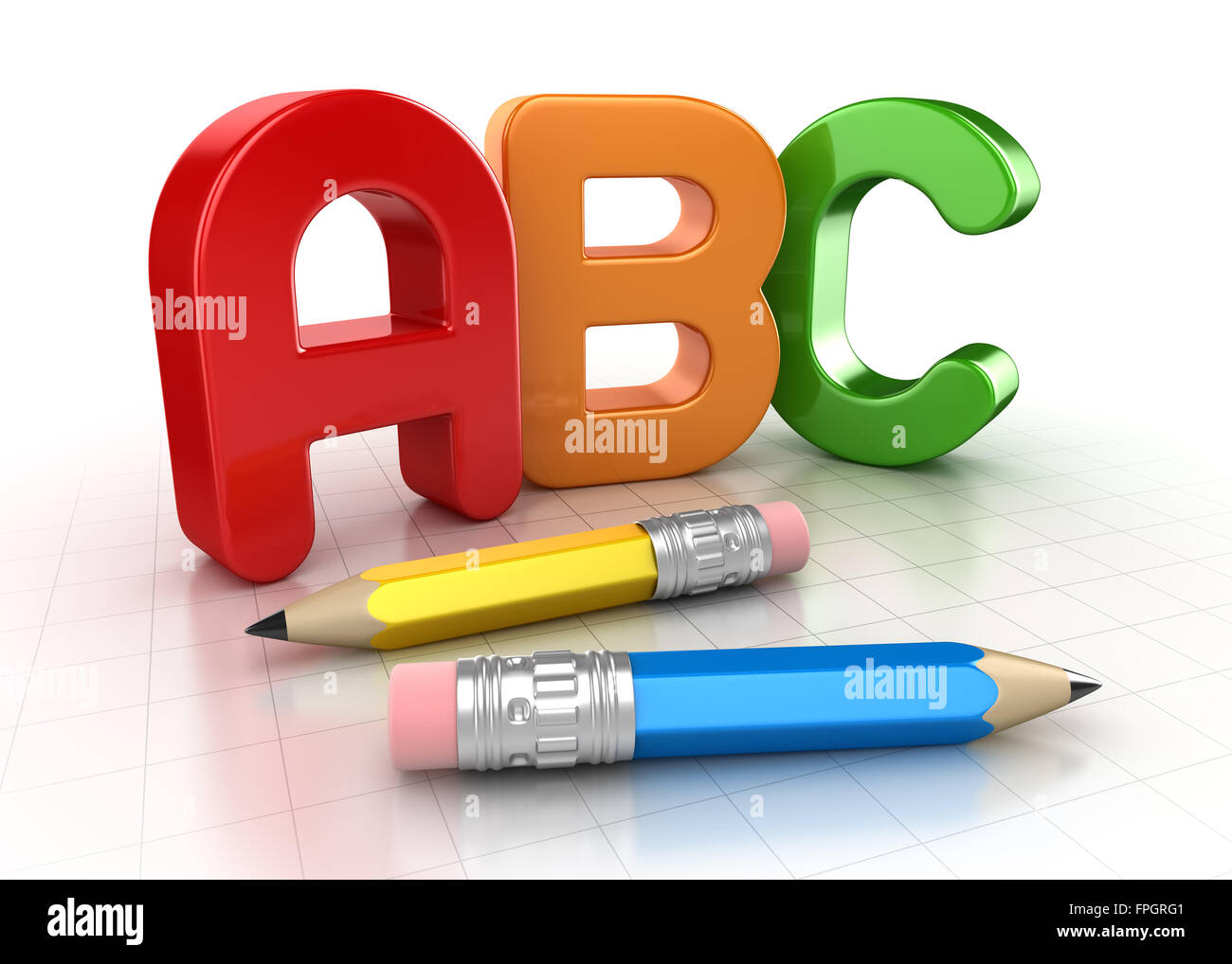 ABC Text und Bleistift, dies ist ein Computer generiert und 3d gerenderten Bild. Stockfoto