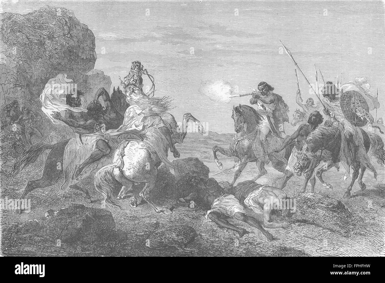 Äthiopien: Abessinier Kriegsführung, antiken print 1880 Stockfoto