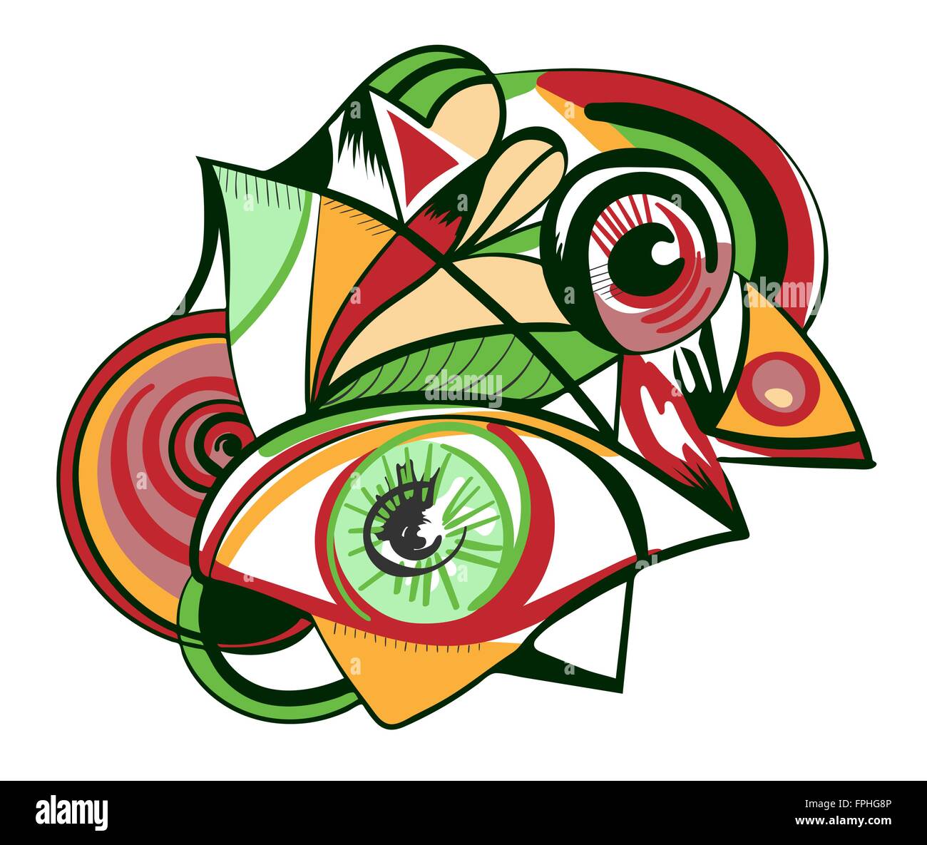 Design-Element mit Augen, die isoliert auf einem weißen Hintergrund. Stil der abstrakten Kunst, Suprematismus, Konstruktivismus. Stock Vektor