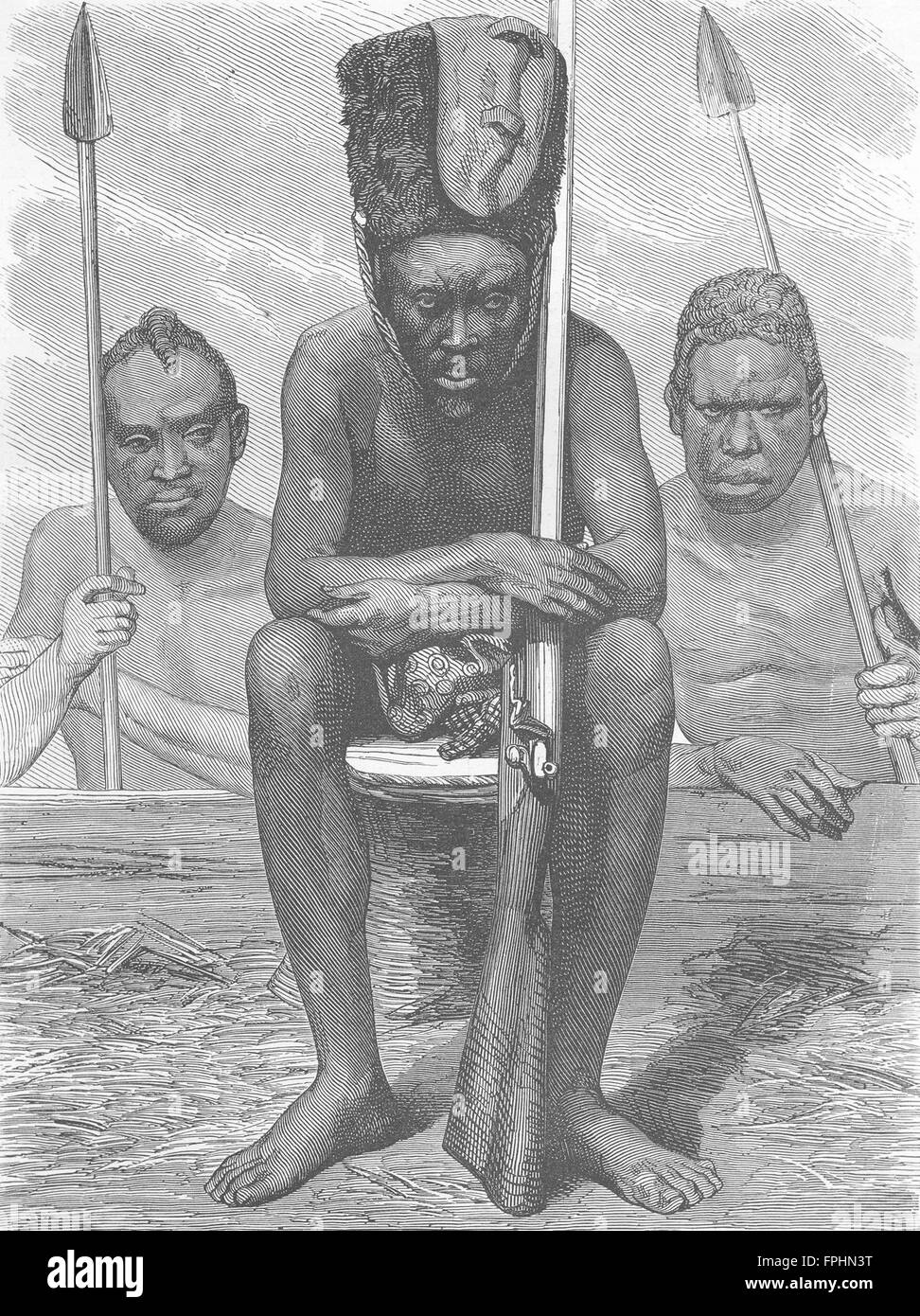 ZENTRAL-AFRIKA. Gabun: Pahouin Krieger, antiken print 1880 Stockfoto
