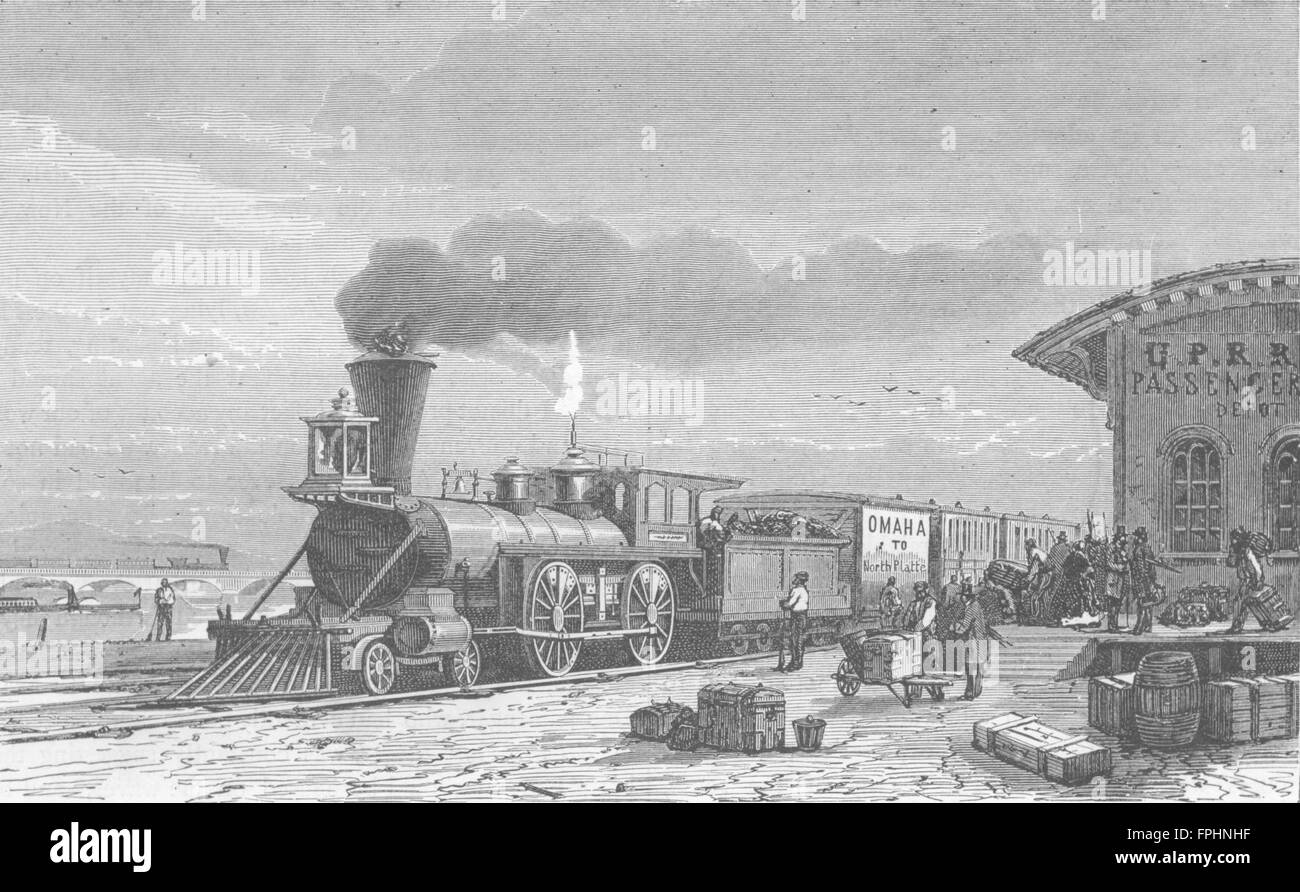 NEBRASKA: Pacific Eisenbahn: Bahnhof, Omaha, antiken print 1880 Stockfoto