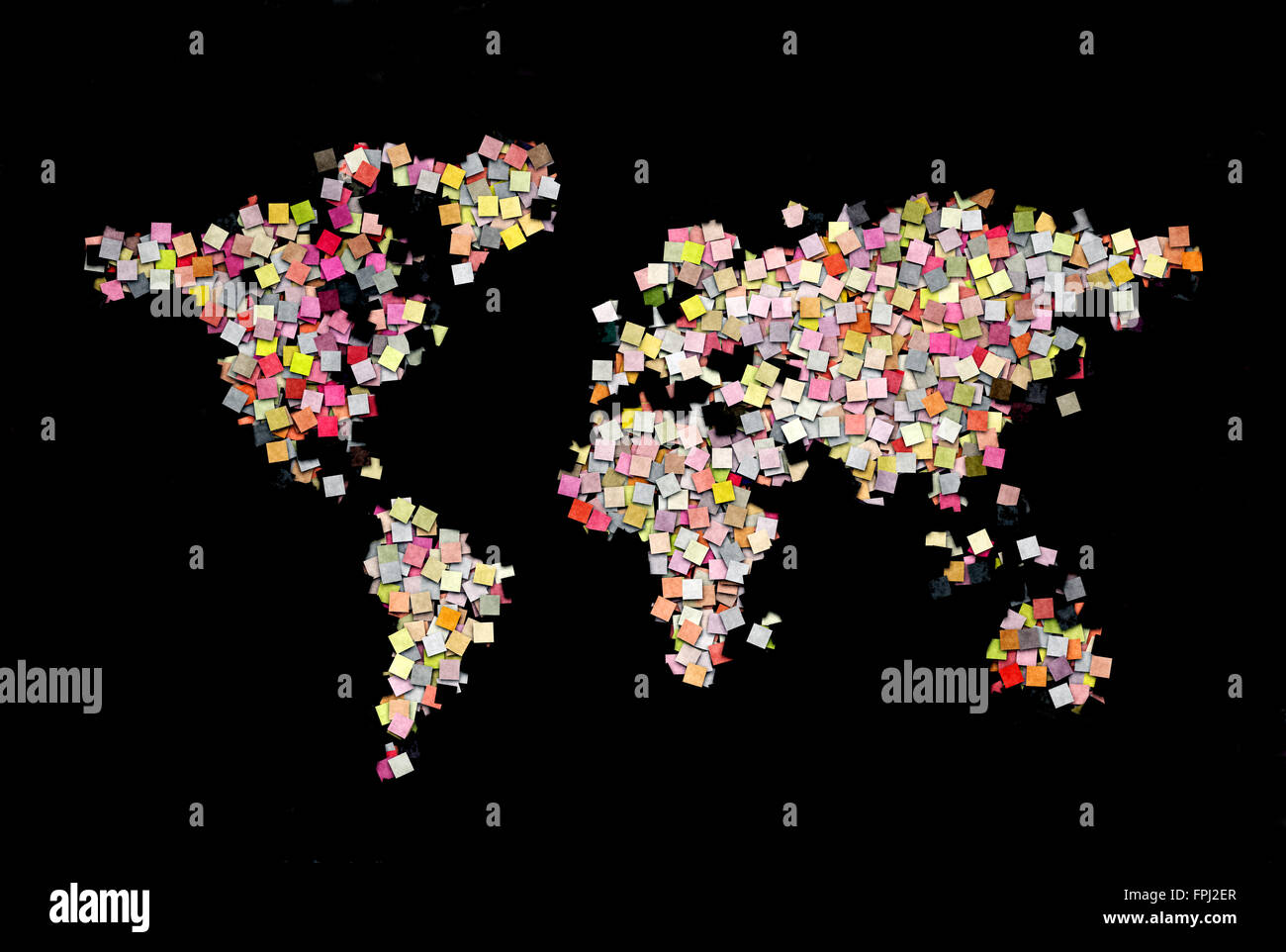 Welt Karte kreative Illustration bauen kleine Papier-Quadrate Stockfoto