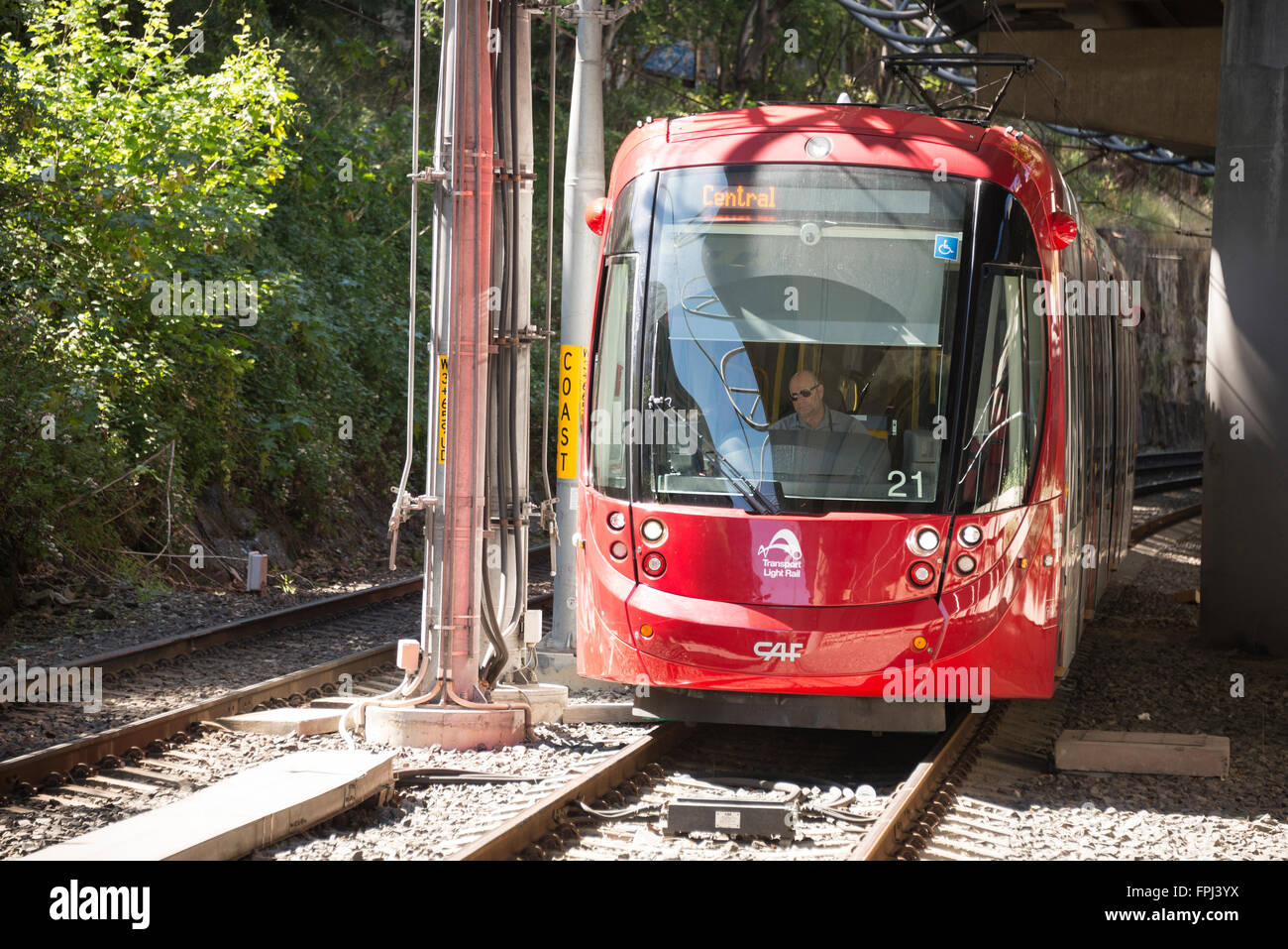 Sydney Stadtbahn Straßenbahn hergestellt von der spanischen CAF-Gruppe, im Dienst in Sydney, New South Wales, Australien.  Im Jahr 2012 die Stockfoto