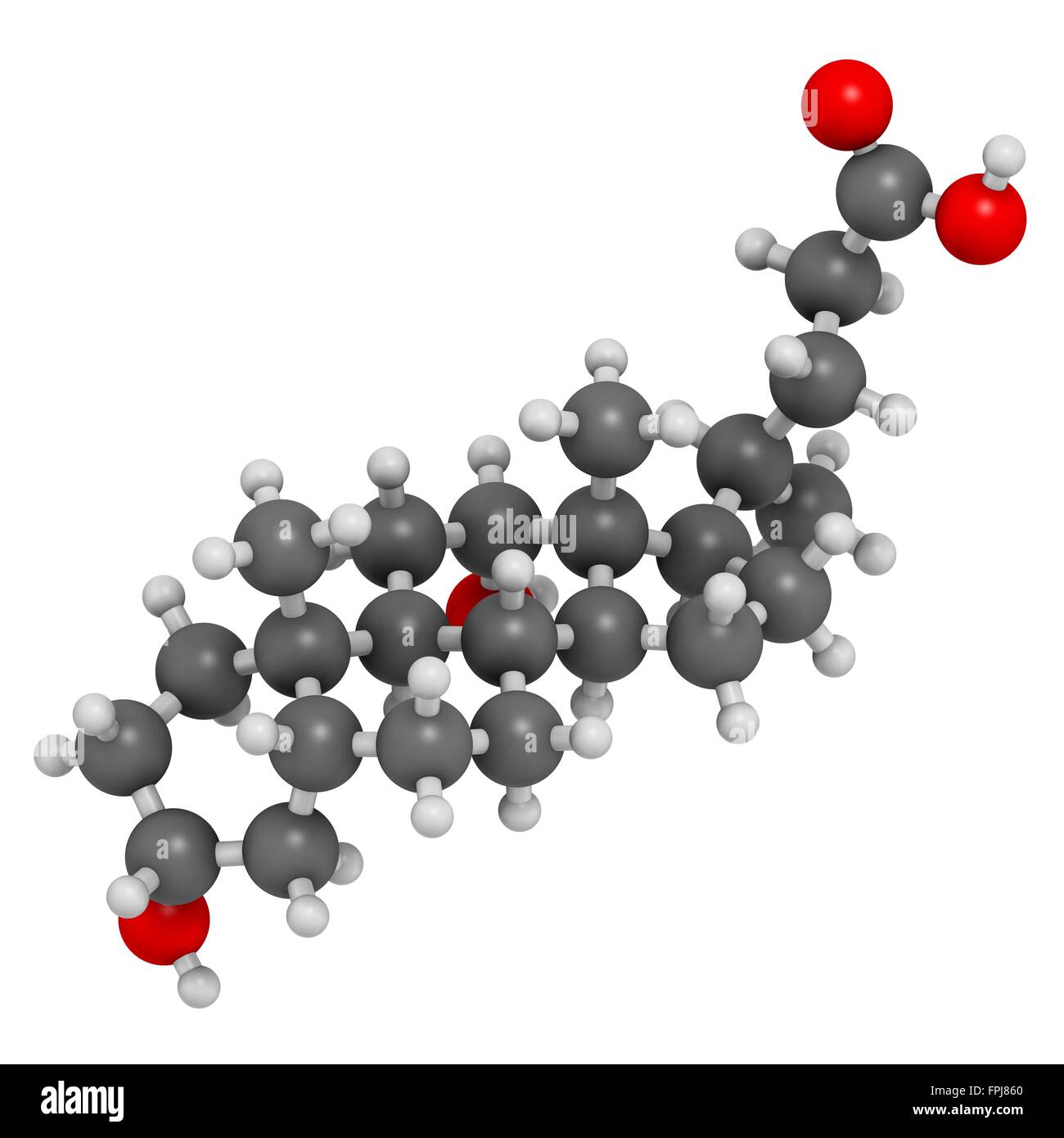 Deoxycholic Säure Gallensäure Molekül. Auch verwendet als Droge. Atome werden als Kugeln mit C Venti al Farbkodierung dargestellt: Stockfoto