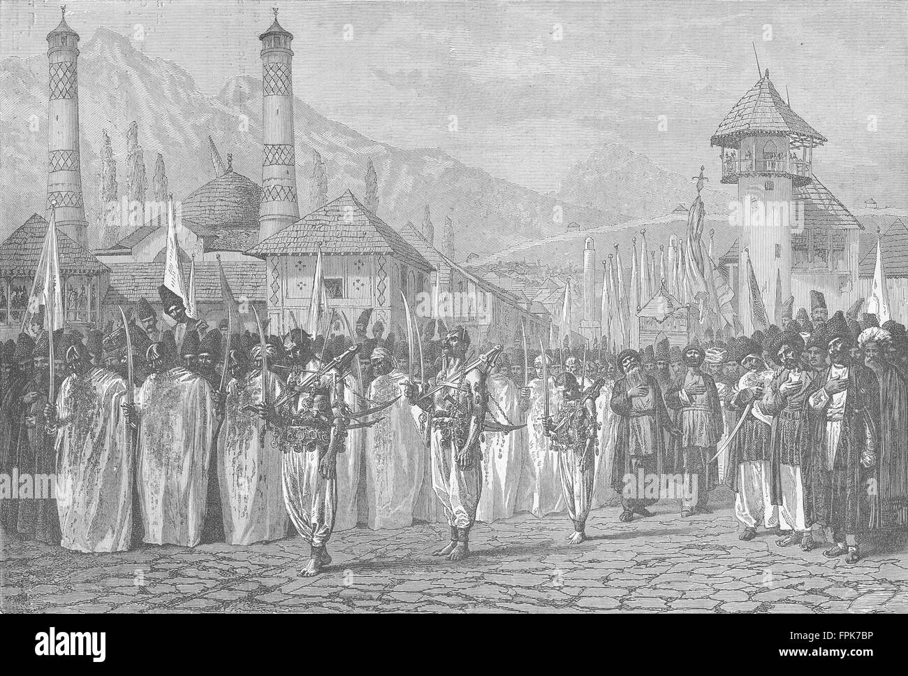 Eurasien: Caucasus: Funeral Parade, Schucha, antique print 1880 Stockfoto