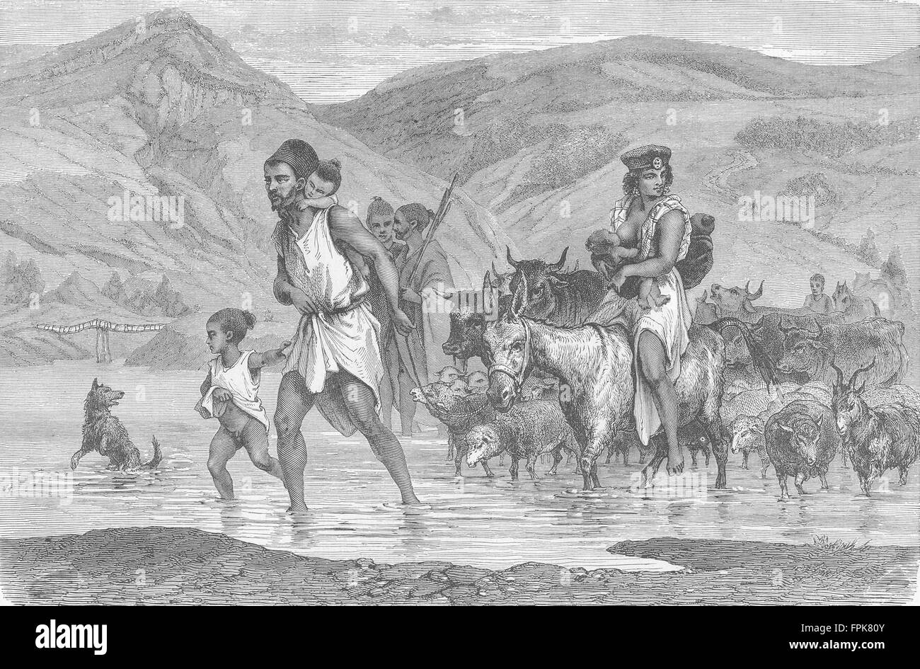 Algerien: Kabyles fording einen Stream, antiken Drucken 1880 Stockfoto