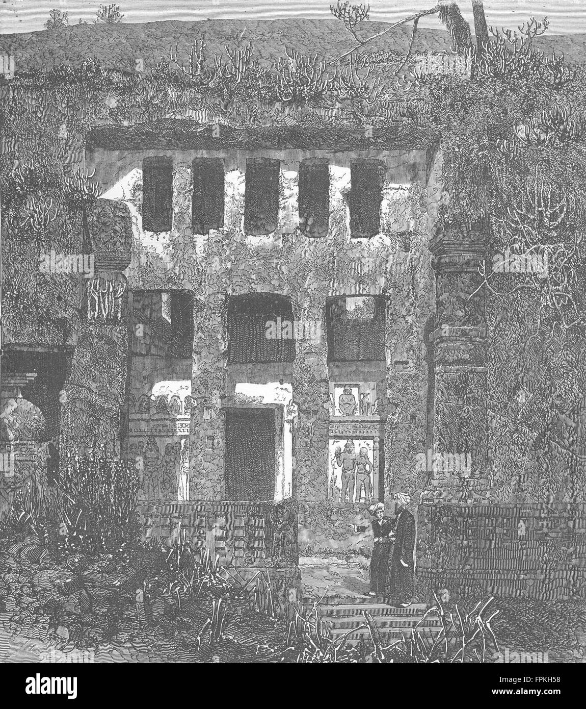 Indien: Principal Höhle der Kanheri, antique print 1880 Stockfoto