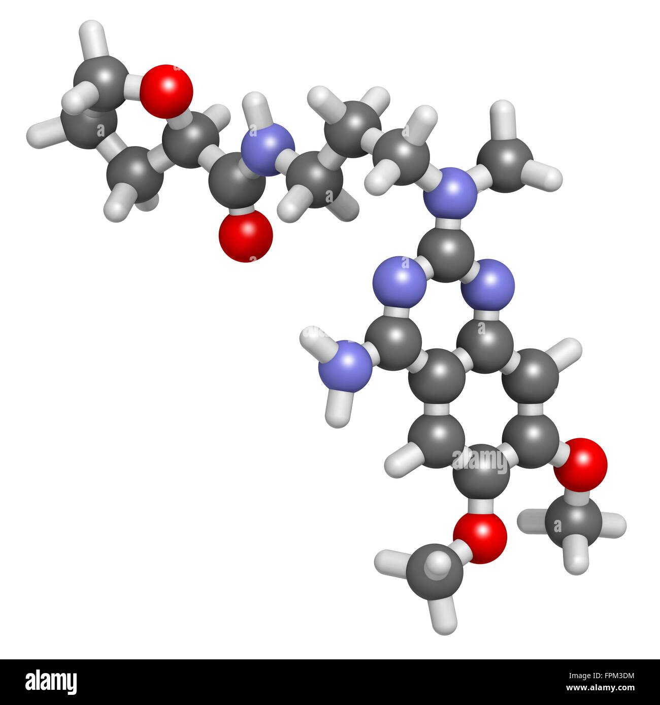 Alfuzosin Wirkstoffmolekül benigne Prostata-Hyperplasie (BPH). Atome werden als Kugeln mit C Venti al Farbkodierung dargestellt: Stockfoto