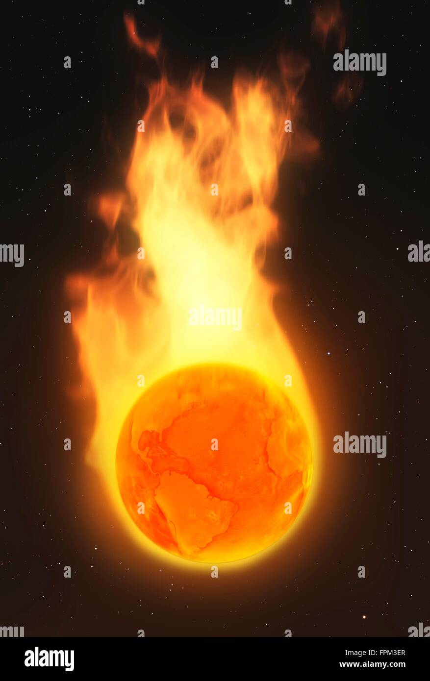 Die globale Erwärmung. C-Aggregation-Illustrati von einer Erdkugel in Flammen für Klimawandel wie die globale Erwärmung allgemein Stockfoto