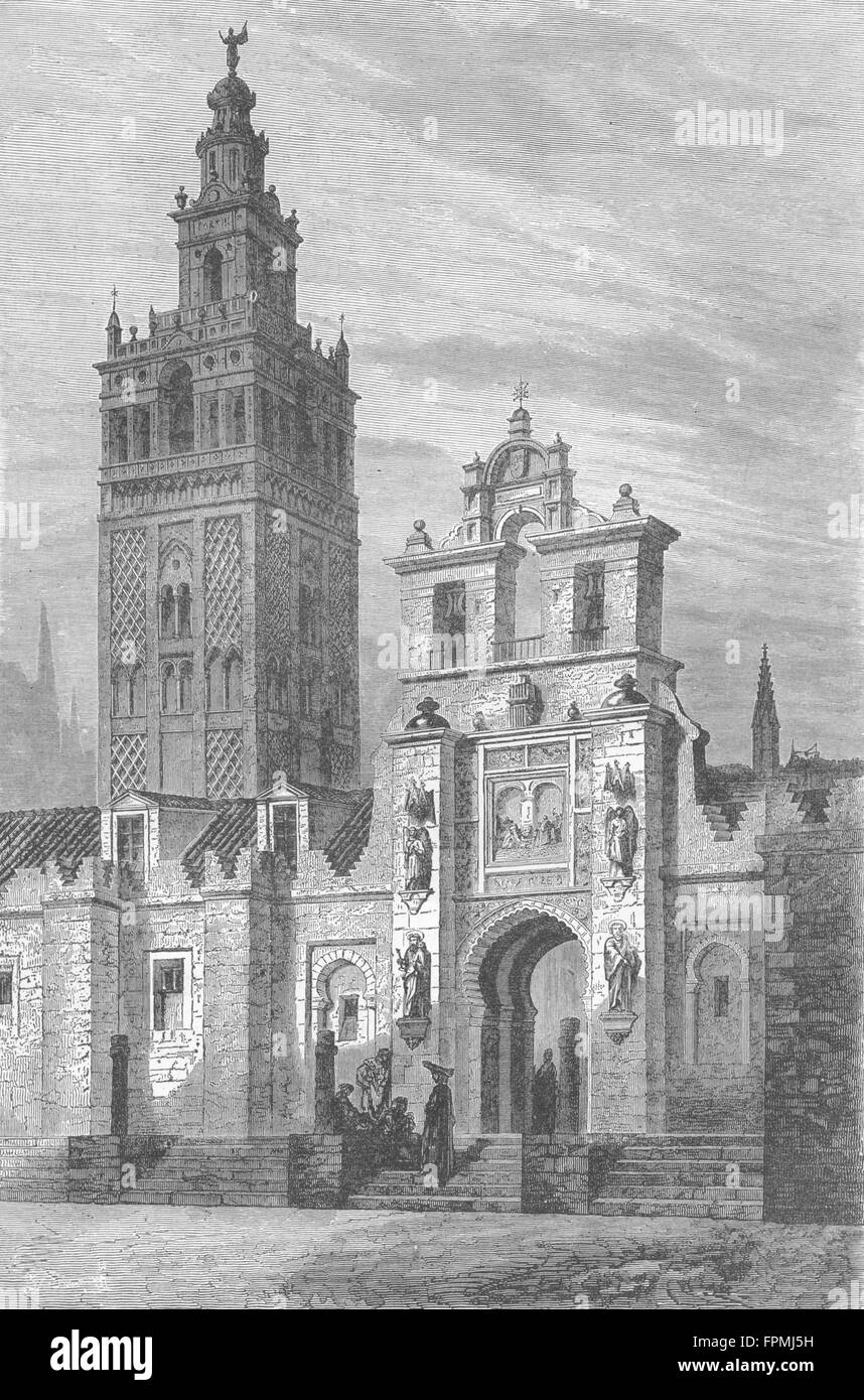 Spanien: Entdeckung von Ophir: La Giralda, Sevilla, antique print 1880 Stockfoto