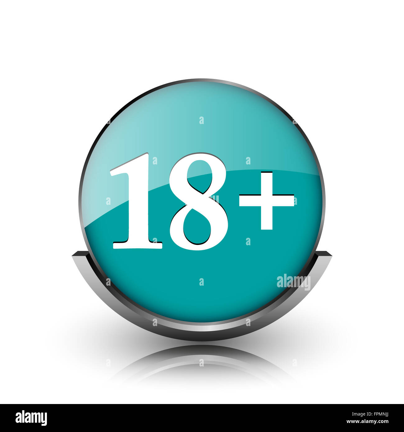 18 plus -Symbol. Metallische Internet-Button auf weißem Hintergrund ...