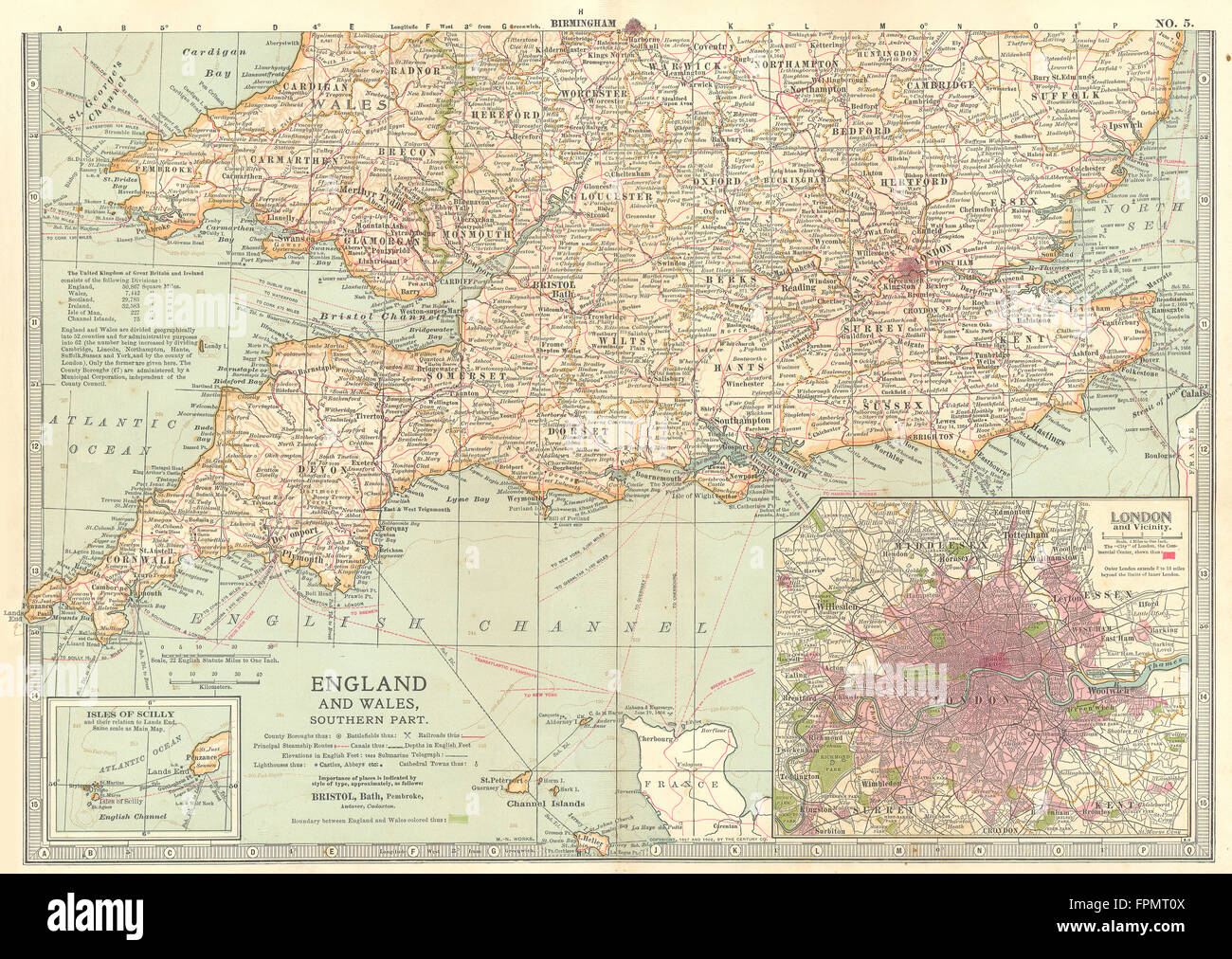 ENGLAND-WALES S:Shows Bürgerkrieg von den Schlachtfeldern Rosen Barons Wars 1903 Karte Stockfoto