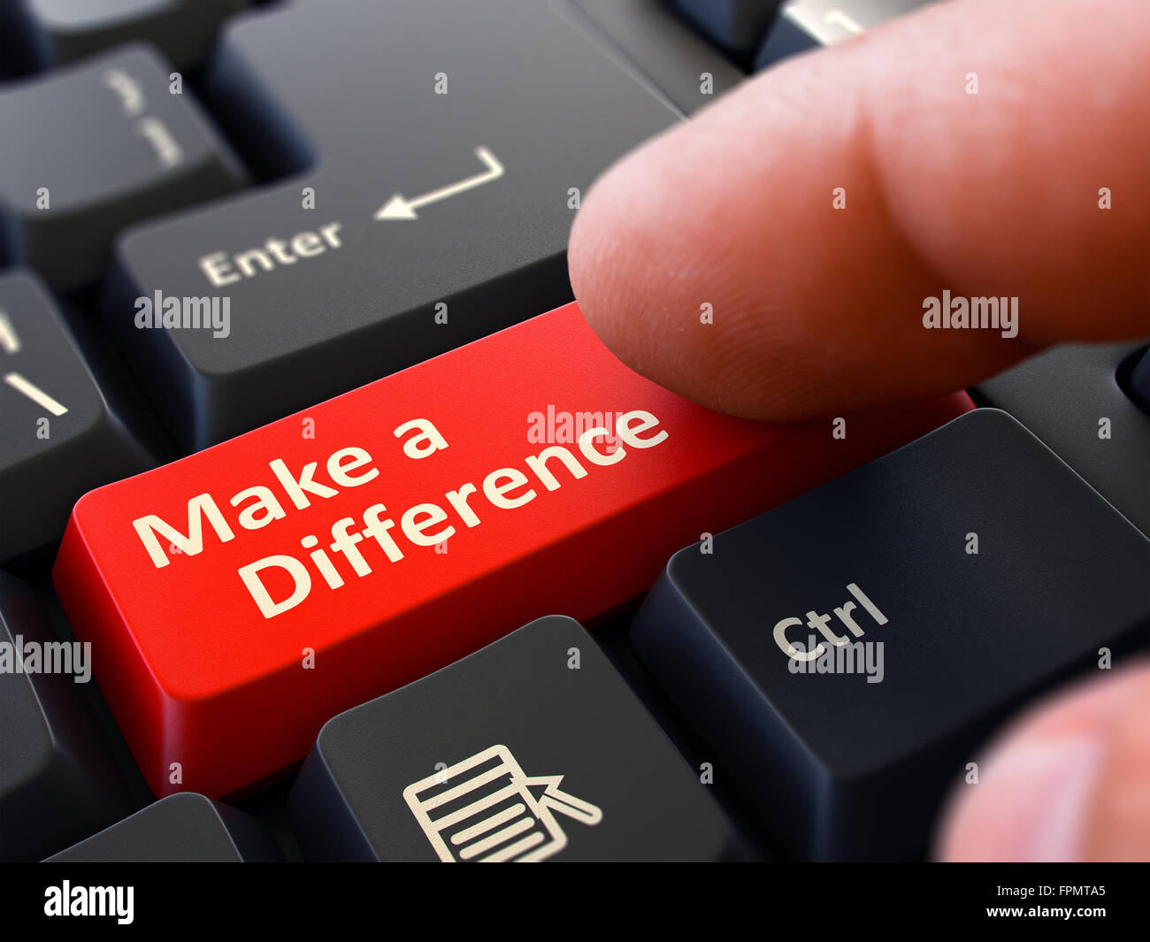Machen Sie einen Unterschied-Konzept. Person Tastatur klicken. Stockfoto