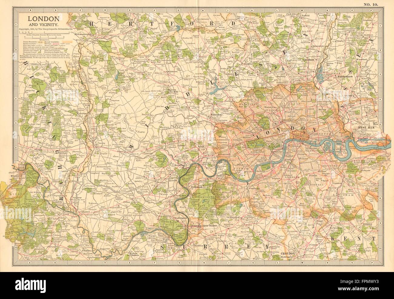 LONDON & Nähe: Themse-Tal. Middlesex Surrey Buckinghamshire, 1903 Karte Stockfoto