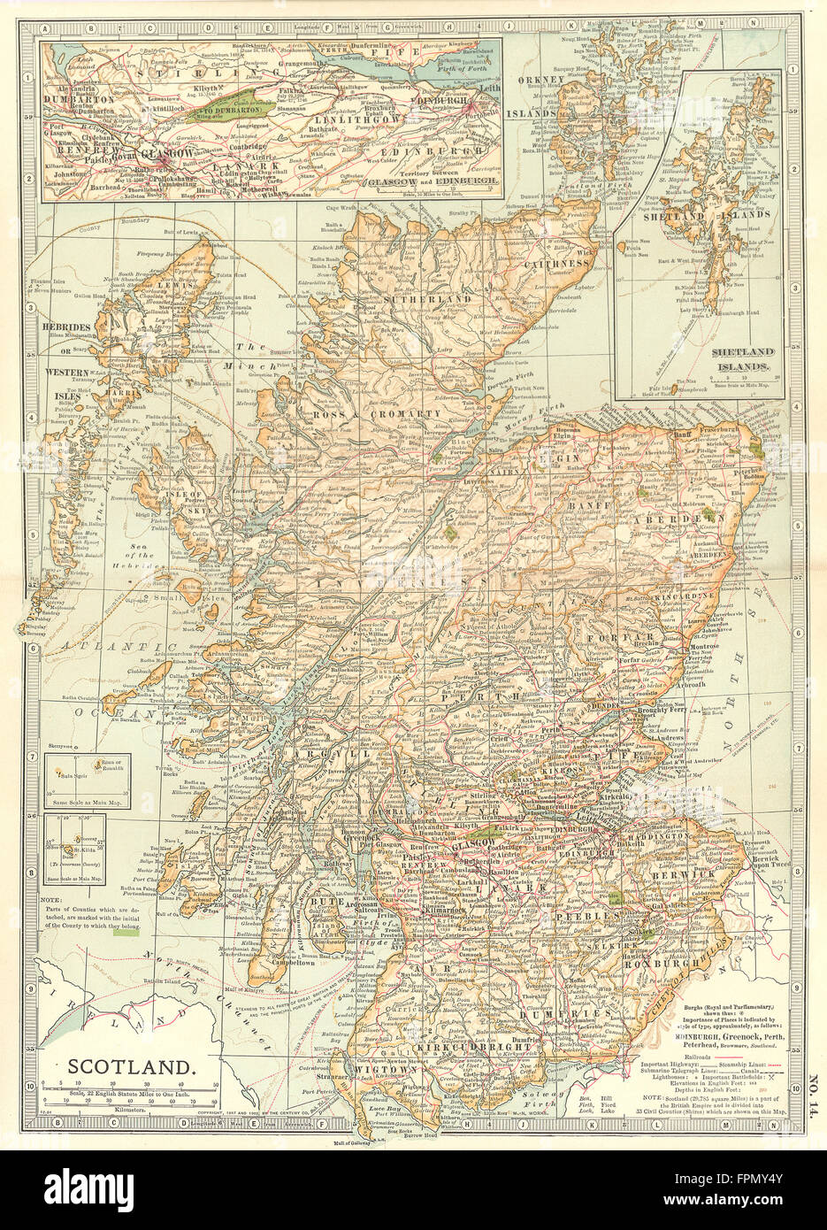 Schottland: Anglo-schottischen/Unabhängigkeit/Jacobite Kriege, Schlachtfelder/Termine, 1903 Karte Stockfoto
