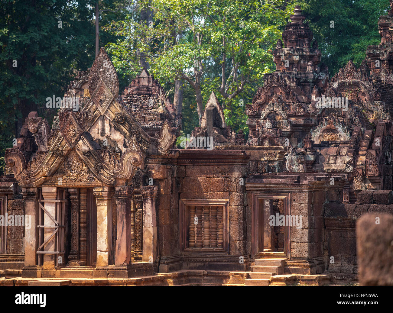 Gebäude in der Zitadelle der Frauen, Banteay Srei, Kambodscha, AD-987 Stockfoto