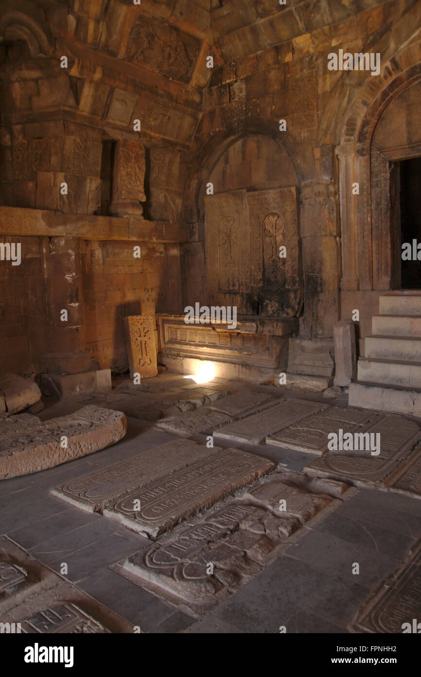 Kloster Noravank, Innenausbau von Gavit Surb Karapet Kirche, Armenien Stockfoto