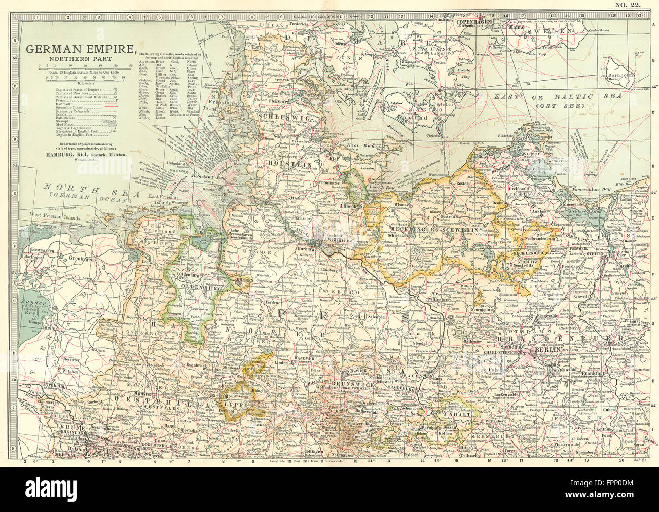 Deutschland Nord: Preußen Hannover Brandenburg.Shows Schlachtfelder/Termine, 1903 Karte Stockfoto