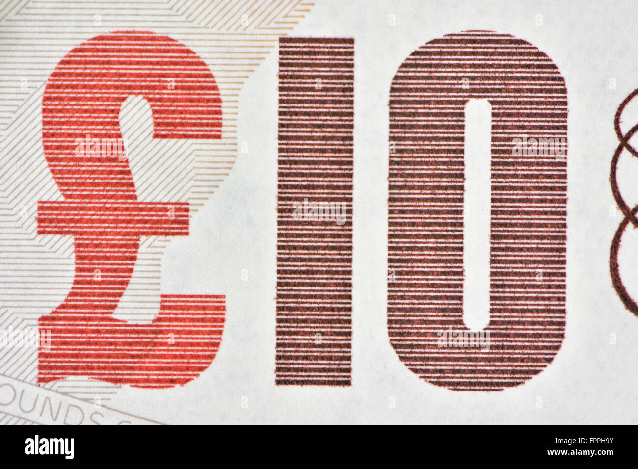 Nahaufnahme von einer zehn-Pfund-Banknote in britischen Pfund Sterling-Währung Stockfoto