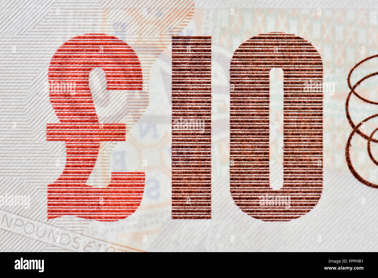 Nahaufnahme von einer zehn-Pfund-Banknote in britischen Pfund Sterling-Währung Stockfoto