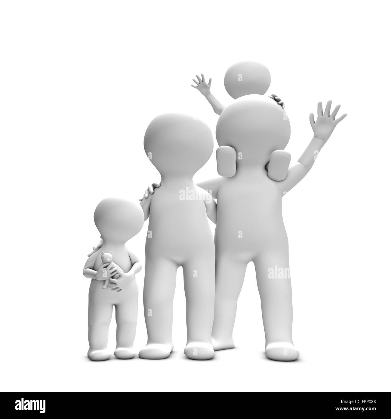 Dieses 3D Bild zeigt eine enger stricken Familie mit zwei Erwachsenen und zwei Kindern. Sie sind glücklich und wirklich gut und schauen Schrägstrich Stockfoto