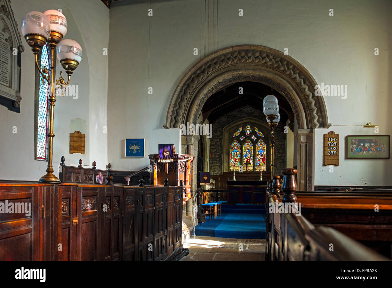 Pfarrkirche St. Edmund, Castleton, Derbyshire, Innenraum Stockfoto