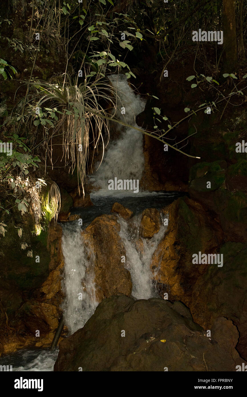 Hot Springs senden saures Wasser die Hänge des Mount Tongariro, ein 1978 Meter hohen Vulkan in Neuseeland. Stockfoto