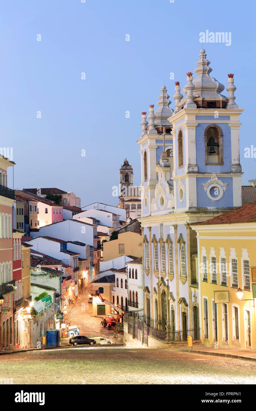 Die Unesco portugiesischen Kolonialstil Herzen von Salvador in Bahia mit der afro-brasilianischen Kirche des Dritten Ordens der Gottesmutter vom Rosenkranz Stockfoto