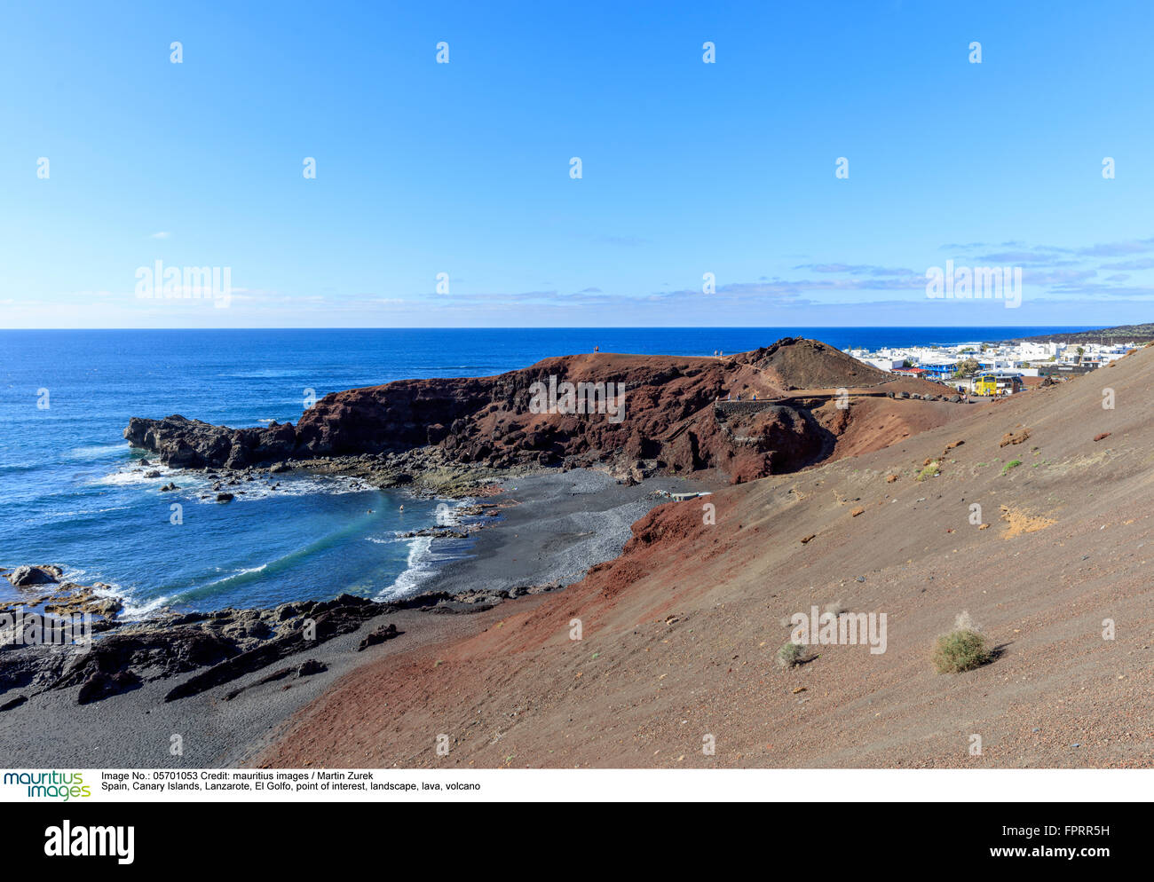 Spanien, Kanarische Inseln, Lanzarote, El Golfo, zeigen Interesse, Landschaft, Lava, Vulkan Stockfoto