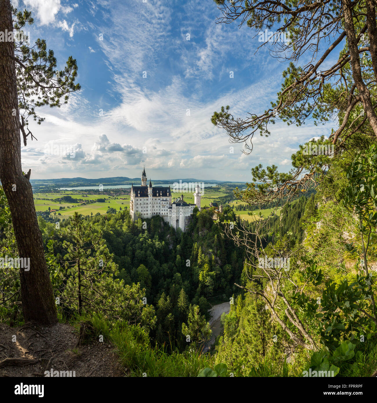 Blick vom Telgelberg-Wanderweg zum Schloss Neuschwanstein Stockfoto